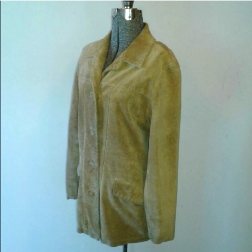 EDDIE BAUER SEATTLE SUEDE Women's XS Tan Suede Leather Coat Jacket Washable